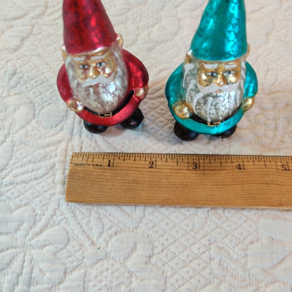 POTTERY BARN Mercury Glass Santa Gnomes Christmas Holiday Ornaments Set Of Two - Picture 7 of 8